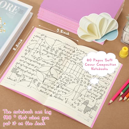 Handepo 100 Pack A5 Composition Notebooks Bulk 5"x8" Wide Ruled Pink Soft Cover Journals, 60 Pages Journals Bulk School Supplies for Students Classroom Office - color: Pink, size: A5