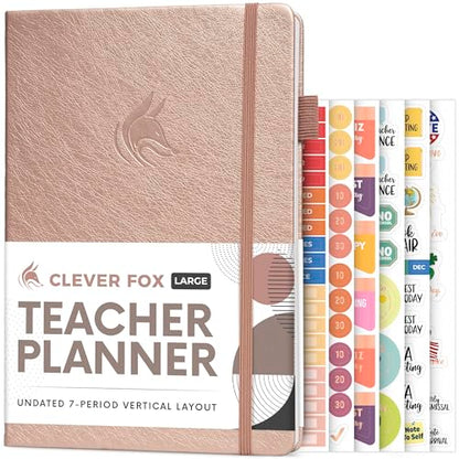 Clever Fox Teacher Planner, School & Homeschool Book, B5 Size Rose Gold | Undated, 7x10, lay-flat binding, heavy-duty hardcover, teacher lesson weekly & daily planner, homeschool supplies - color: Rose Gold, size: Smaller than A4 (7″ x 10″)