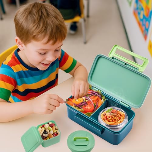 JXXM Lunch Box for Kids With 8oz Soup Thermo, Leak-proof Lunch Container with 2 Compartments, Thermo Food Jar Food Containers for Back to School Girls Boys (Green) - color: Green