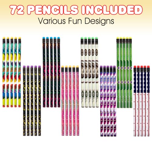 ArtCreativity Wooden Pencils for Kids With Eraser - 80 Count Assorted Number 2 Pencils, Fun Designs School Supplies - Bulk for Classroom - Great Party Favors