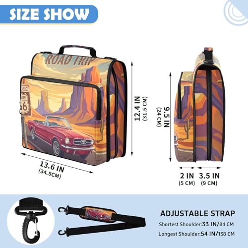 Car 2inch 3 Ring Zipper Binder Multi-Pocket Storage Holds 14 Inch Laptop for Students and Office Use - color: Car