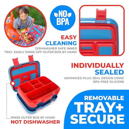 Bento Box with Insulated Lunch Bag, Ice Pack & Water Bottle Set for Kids - 5 Compartments Removable Tray Lunches or Snack Container Boys Toddlers Daycare Pre-School, Blue Pirates - color: Blue Pirate Set
