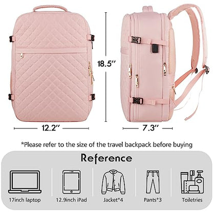 MOMUVO Large Travel Backpack Women, Flight Approved Carry On Backpack, Water Resistant Anti-Theft Large Casual Daypack Fit 17 Inch Laptop with USB Charging Port, Pink - color: Pink, size: 17.3 inch