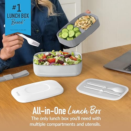 Bentgo Classic Stackable 3-Compartment Adult Bento-Style Lunch Box | Removable Utensil Set and Sealing Strap, BPA-Free, Food Container Ideal for Meal Prep, Work, and On the Go (Gray) - color: Gray