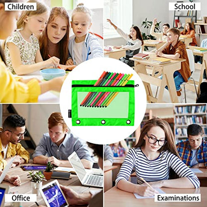 Binder Pouches,Green Pencil Pouch for 3 Ring Binder 2 Pack Clear Pencil Bag with Zipper for Office School Supplies - color: Green