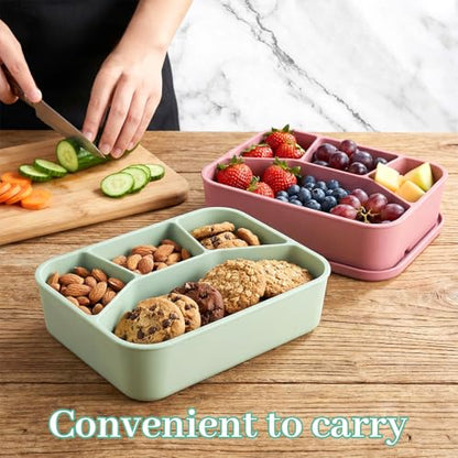 2 Pack Silicone Bento Box, 4-Compartment Leak-Proof Large Lunch Container with Lids, 42 oz Food-Grade Meal Prep Box, Microwave & Dishwasher Safe, Unbreakable Reusable Food Storage for Adults