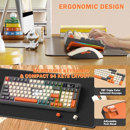 ZIYOU LANG T96 Wireless Gaming Keyboard and Mouse Combo,Dual Bluetooth//2.4G RGB Backlit Mechanical Feeling Keyboard with Smart Display & Knob,4000 DPI Gaming Mouse for PC Laptop Mac Wins-Shimmer - color: Shimmer
