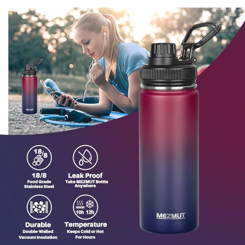 MEZMUT 18oz Insulated Water Bottle with Straw&3 Lids Stainless Steel Water Bottles Kids Metal Cups Water Bottle Cup for School Vacuum Insulated Bottles Leak-Proof Travel Cup (Gradient Red Blue) - color: Red Blue, size: 18 Ounces