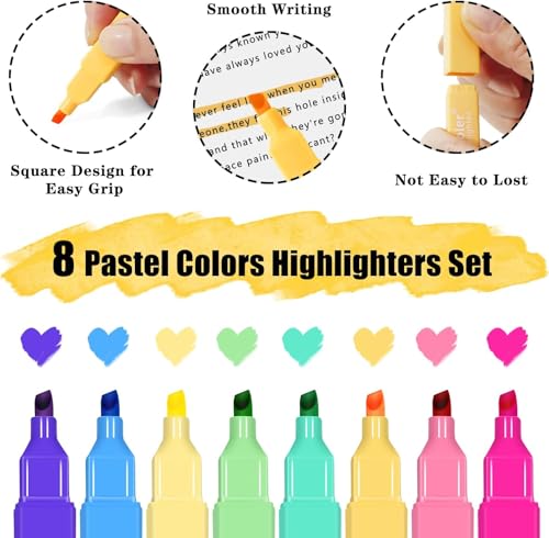 Highlighters, 8Pcs Highlighters Pastel, Quick Dry, Chisel Tip, Aesthetic Bible Highlighter No Bleed - color: Bright colors