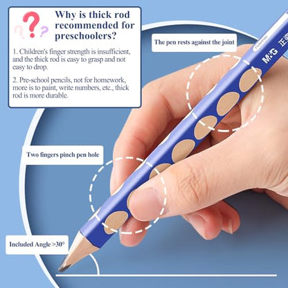 M&G 12 Pcs Triangular Pencils for Kids, Triangular Pole with Grip Correction HB Pencils, Pre-sharpened, Graphite Wood Pencils with Smooth Writing for School, Office, Painting, Sketching, Weddings - style: 12pcs Blue HB