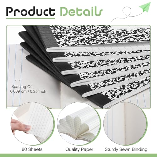 Fainne 20 Pack Composition Notebooks Half Size 4-7/8 x 7-1/2 Inches College Ruled Notebooks Mini Marble Cover Composition Books for Journal School Classroom Supplies 40 Sheets/80 Pages (Black) - color: Black