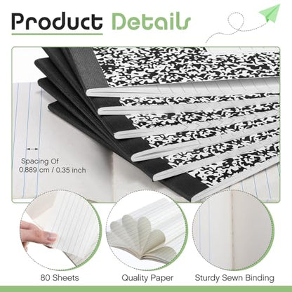Fainne 20 Pack Composition Notebooks Half Size 4-7/8 x 7-1/2 Inches College Ruled Notebooks Mini Marble Cover Composition Books for Journal School Classroom Supplies 40 Sheets/80 Pages (Black) - color: Black