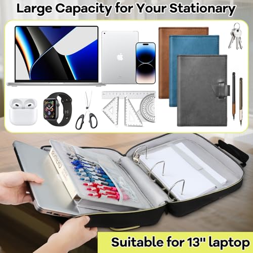 Covkev 3 Inch D-ring Zipper Binder Bag with Detachable Pen Case& Water Bottle Storage, Removable Binder with Zipper Case Hold 700+ Sheets& 13 Inch Laptop for School Office Supplies Organizer (Black)