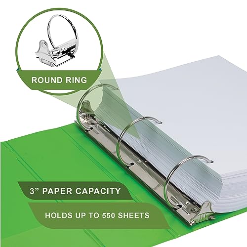 Samsill Plant-Based 3 Inch Durable Round Ring, View Binder, Eco-Friendly, USDA Certified Biobased, Single, Bright Green - color: Lime Green, size: 3"