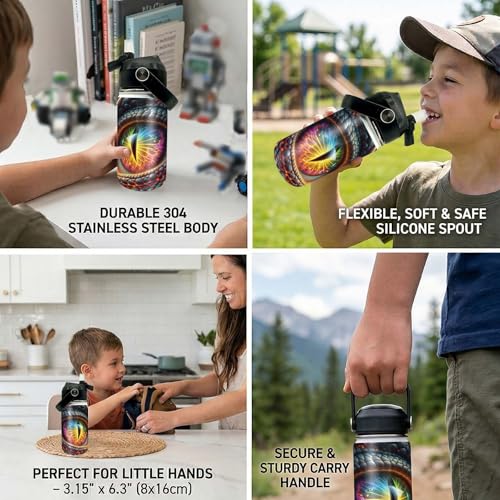 Dragons Eye Kids Water Bottle 12oz Stainless Steel Insulated Bottle Vacuum Leak Proof Straw Lid with Double Wall BPA Free School (Color1) - color: Color1
