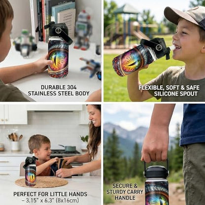 Dragons Eye Kids Water Bottle 12oz Stainless Steel Insulated Bottle Vacuum Leak Proof Straw Lid with Double Wall BPA Free School (Color1) - color: Color1