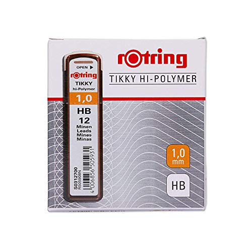 Rotring Replacement Leads for Tikky Mechanical Pencils, 1.0 mm, Hard Black (HB) (S0312700) (Pack of 2) - size: 1 Count (Pack of 2), style: Hi-Polymer HB