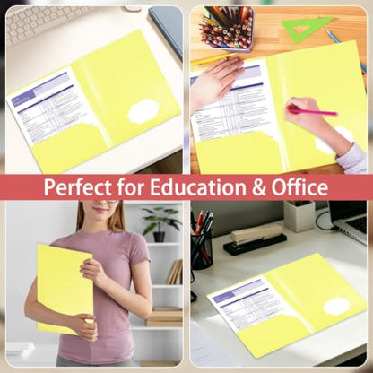 Yellow Folders with Pockets 7 Pack, 2 Pocket Folders Fit Letter Size 8.5x11 inches Paper, Plastic File Folders with Business Card Slot for Documents School Office and Home - color: Yollow