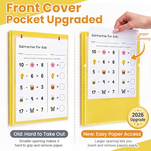 Henoyso 24 Pcs Plastic Folders with Clear Front Pockets and Prongs School to Home File Organizer Plastic Folder for Back to School Parent Teacher Communication Homework Office (Yellow) - color: Yellow