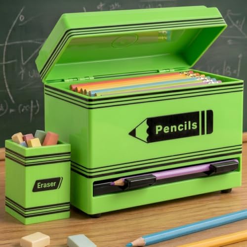Pencil Dispenser for Classroom, 2Pcs Classroom Organization Set, Interactive Pencil Holder with Eraser Holder, Pencils Station for Teacher & Student, Teacher Must Have, Back to School Supplies(Green) - color: Green