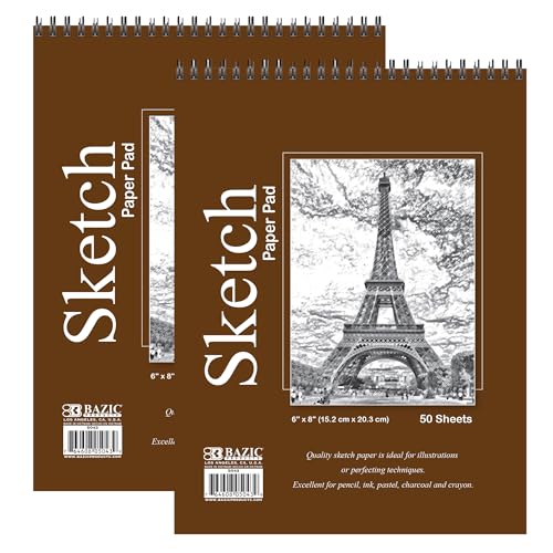 BAZIC Products Spiral Sketch Pad, Top Bound, 6 x 8 in, 50 Sheets, 2-Pack | 50-sheet spiral sketch pad, smooth drawing paper for sketching, shading - color: 50 Sheets - 6"x8", size: 2-Pack
