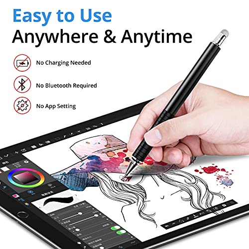 Capacitive Stylus Pen (4 Pack), Universal Stylist Pens 2 in 1 Precision Series Fine Point Disc Touch Screen for iPhone/iPad/Android/Tablet and All Screens - color: Black/Silver/RoseGold/InkGreen