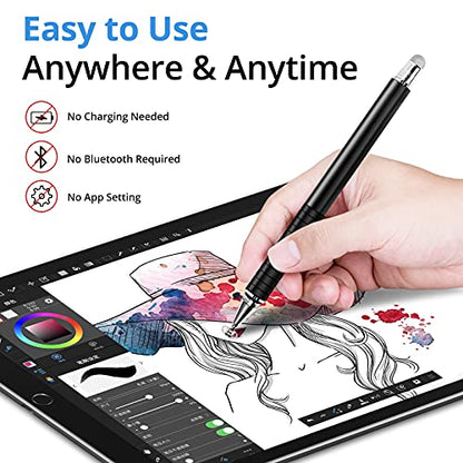 Capacitive Stylus Pen (4 Pack), Universal Stylist Pens 2 in 1 Precision Series Fine Point Disc Touch Screen for iPhone/iPad/Android/Tablet and All Screens - color: Black/Silver/RoseGold/InkGreen