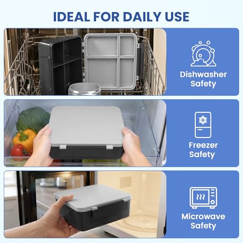 LOHASOK Bento Lunch Box Kids with 8oz Soup Thermo, Leak-Proof Lunch Containers with 4 Compartment, Thermo Hot Food Jar and Insulated Lunch Box for School Black - color: Black