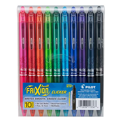 PILOT FriXion Clicker Erasable, Refillable & Retractable Gel Ink Pens, Fine Point, Assorted Color Inks, 10-Pack Pouch (11336) - color: Assorted 10