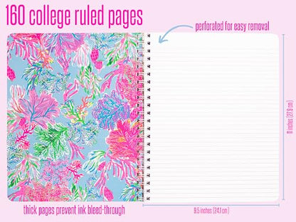 Lilly Pulitzer Large Hardcover Spiral Notebook, 11" x 9.5" with 160 College Ruled Pages, Cay to my Heart | 11" x 9.5" Pink & Blue Spiral Journal with Durable Hardcover, 160 College Ruled Pages, Metal Spiral, and Pocket Page - color: Cay to my Heart
