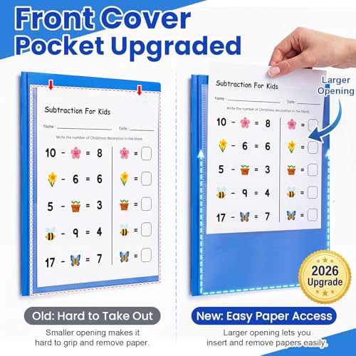 Henoyso 24 Pcs Plastic Folders with Clear Front Pockets and Prongs School to Home File Organizer Plastic Folder for Back to School Parent Teacher Communication Homework Office (Blue) - color: Blue