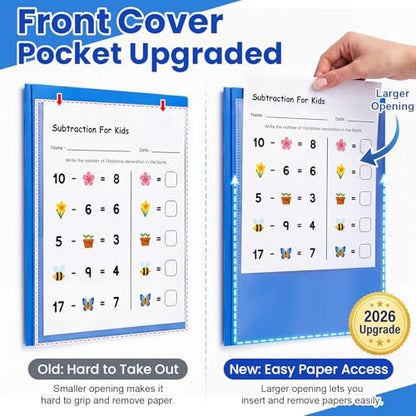 Henoyso 24 Pcs Plastic Folders with Clear Front Pockets and Prongs School to Home File Organizer Plastic Folder for Back to School Parent Teacher Communication Homework Office (Blue) - color: Blue