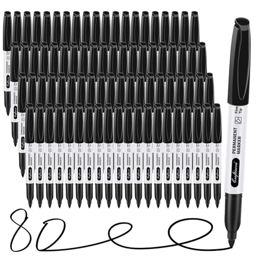 Black Permanent Markers Bulk Fine Point, Fine Tip Markers Set, Quick Drying and Fade Resistant, Waterproof, Works on Wood, Plastic, Paper, Metal for Classroom, Office, Home, 80 Count - color: Black 80 Fine Tip
