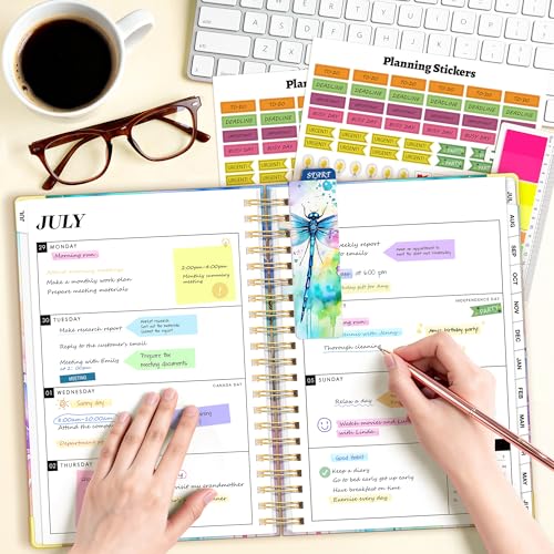 Academic Planner 2026-2027, 18 Months Weekly & Monthly Calendar Planner | July 2026 - Dec 2027, 9" x 11.6" A4 Size, Hardcover Daily Agenda with Tabs, Inner Pocket, Bookmark, Stickers, Sticky Note Set - color: Colorful Dragonfly, size: A4