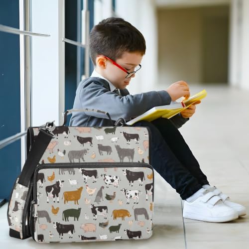 3 Ring Zipper Binder Farm Animals Set 500 Sheets Capacity Binder Organizer Bag with Shoulder Strap and Handle for School Office College Students - color: Farm Animals