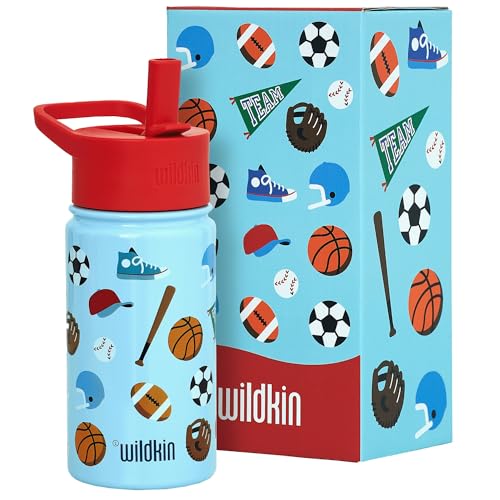 Wildkin Kids Stainless Steel Water Bottle, 14oz, Game On | 14oz insulated steel water bottle for school, daycare, sports, and travel - color: Game On, size: 14 Oz