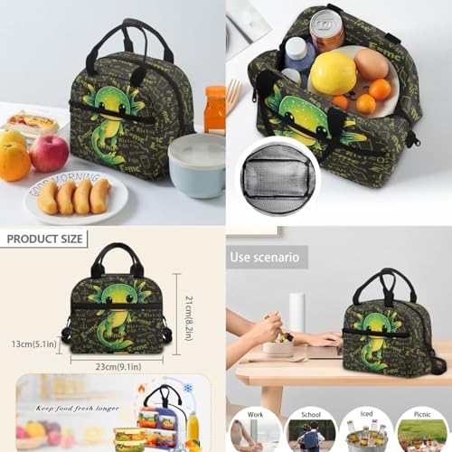 17 Inch Kid's 4PCS Backpack Set, Back to School Essentials | Insulated lunch box, water bottle pouch, pencil case, lightweight, padded shoulder straps, for elementary, middle school - color: Green Axolotl