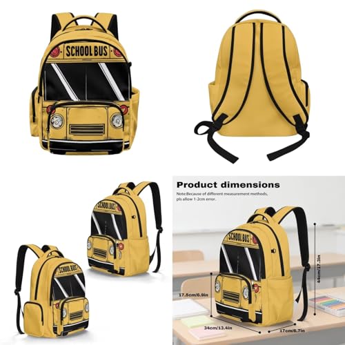 School Bus Backpack for Boys Girls Backpack with Lunch Box Water Bottle Pouch and Cute Pencil Case 4PCS Set Bookbag with Front Pocket for School 17 in Large Elementary Middle High School Bag - color: School Bus