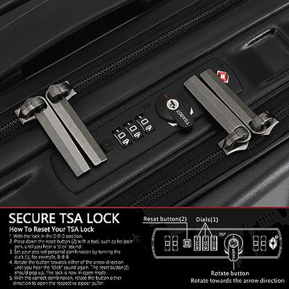 TydeCkare 16" Carry on Luggage with 2 Laptop Compartments, Lightweight Hardshell ABS+PC Suitcase with Dual Control TSA Lock, with YKK Zipper, 4 Spinner Silent Wheels, for Business Travel, Black - color: Black