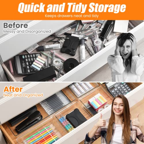 Criusia 22 Pcs Drawer Organizer Bins, Acrylic Non Slip Kitchen Drawer Organizers Storage Tray Divider, Multifunctional Storage for Cosmetics, Bathroom, Tools, Kitchen and Office - size: 22 Pack