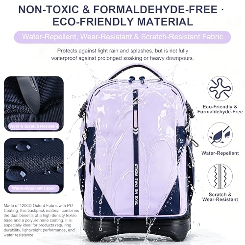 NEW TILAMI 18 Inch Expandable Rolling Backpack with 6-Wheel Stair Climbing, Waterproof Wheeled School Bag with 15.6" Laptop Sleeve for Boys Girls, Carry-on Luggage 98cm Dual-Height Handle - Purple - color: Purple