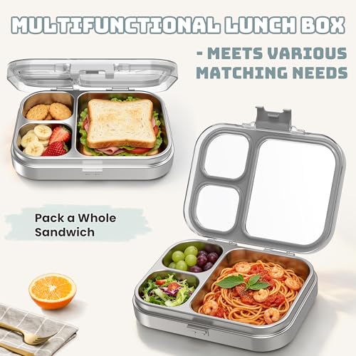 LOHASOK Kids Stainless Steel Lunch Bento Box BPA-Free Leak-Proof Tritan Lid 304 Metal Food Container with 3 Compartments for Girls Boys School Grey - color: Gray, size: 27oz/800ml