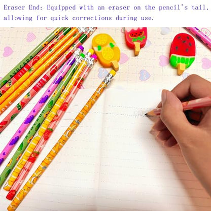 72PCS Corlorful Wooden cased Pencils for Kids with Erasers, Wood Wedding Golf for School,Drawing,Gift (72PCS) (Fruit, 72) - style: Fruit