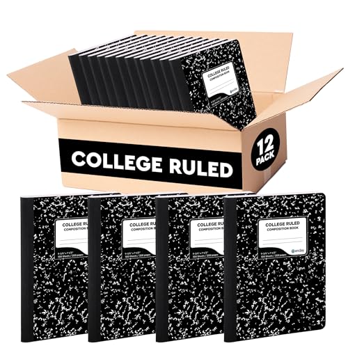 Enday Composition Notebook Hard Cover Marble composition notebook, 100 Sheets, Composition Notebooks, White Paper Composition books, Black and white composition notebook. (12 Pack, College Ruled) - size: 12 Pack