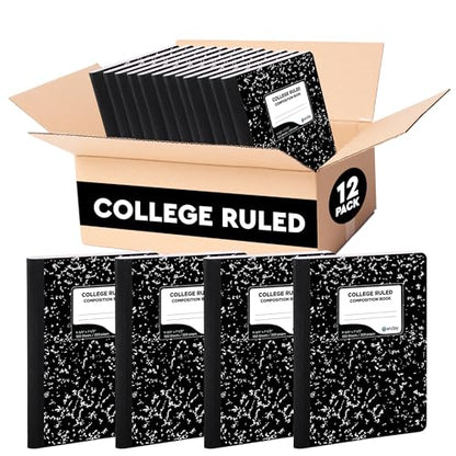 Enday Composition Notebook Hard Cover Marble composition notebook, 100 Sheets, Composition Notebooks, White Paper Composition books, Black and white composition notebook. (12 Pack, College Ruled) - size: 12 Pack