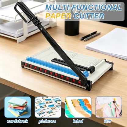 Paper Cutter, 12" Cut Length Guillotine Trimmer, Paper Cutting Board with 10 Sheet Capacity Papers, Metal Base Papers Slicer with Safety Guard for Classroom Office Home Cardstock Crafts & Photo