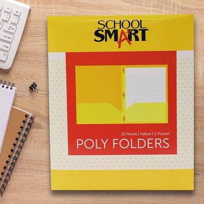 School Smart 2-Pocket Poly Folders with Fasteners, Yellow, Pack of 25 - color: Yellow, style: Fasteners