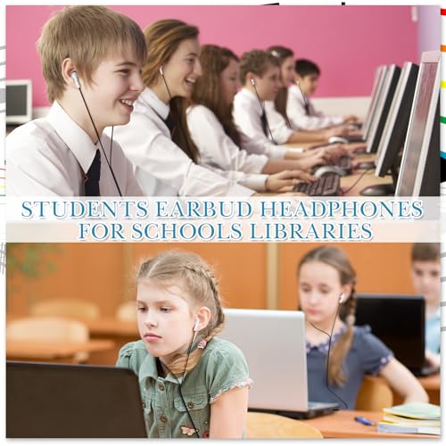 Kanayu 100 Pack Wired Earbuds Bulk for Classroom Ear Headphones Wired Basic Student Earbuds No Microphone with 3.5MM Jack for Class Laptop School Library, Individually Bagged (Black White) - color: Black White