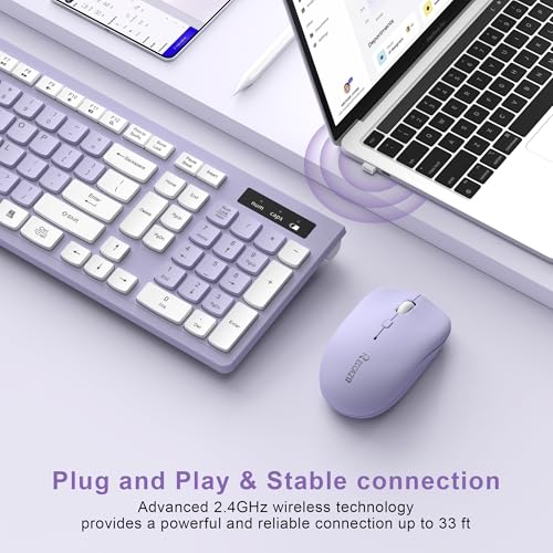 Wireless Keyboard and Mouse Combo, Full-Sized Wireless Keyboard and Adjustable DPI Mouse, 2.4GHz USB Receiver, Silent Keyboard and Mouse for PC, Windows, MAC, Desktop, Laptop(Purple) - color: Purple
