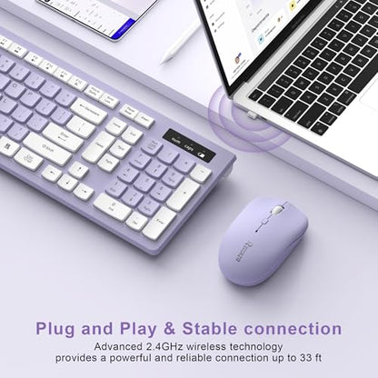 Wireless Keyboard and Mouse Combo, Full-Sized Wireless Keyboard and Adjustable DPI Mouse, 2.4GHz USB Receiver, Silent Keyboard and Mouse for PC, Windows, MAC, Desktop, Laptop(Purple) - color: Purple